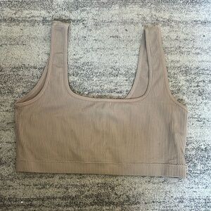 garage size medium cropped tan ribbed tank top